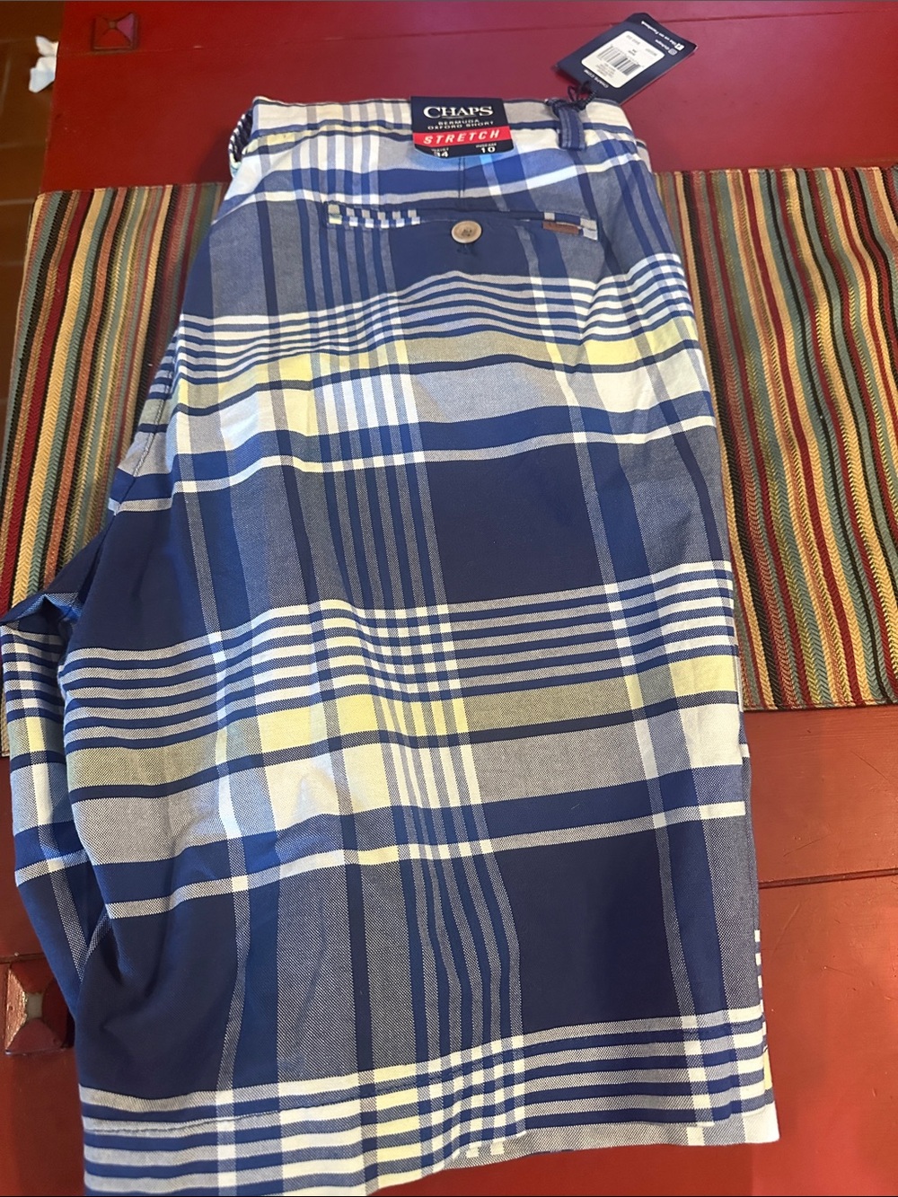 Chaps Men's Blue White Plaid Flat Front Shorts